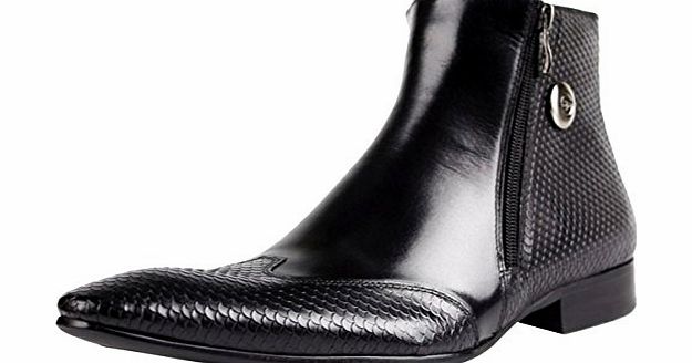 Chalmart-YUANMAI YUANMAI Mens Formal Fashion-Ankle Low Heel Flat Side Zip Pointed Waterproof Leather Boots-black43