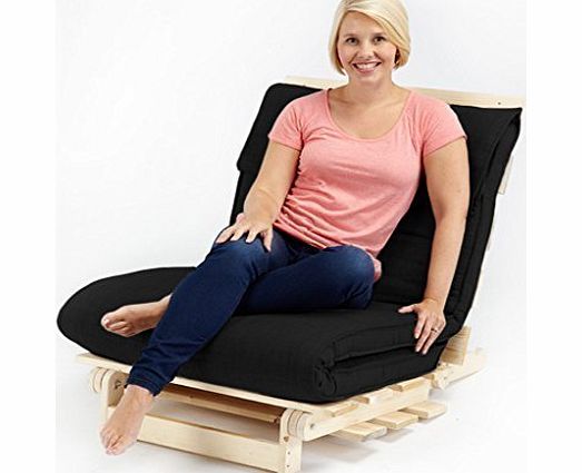 Changing Sofas Black Textured Fabric Single Complete Futon (Folding Mattress   Wood Frame)