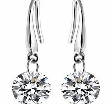 chaomingzhen  925 Sterling Silver Rhodium Plated Cubic Zirconia 8mm Loose Round Dangle Earring