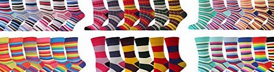 Chapini , 6 Pairs Assorted Fashion Striped Ankle socks -STR3- Size 4-8