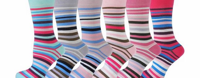 Chapini Socks Avenue, 6 Pairs Ladies Assorted Fashion Striped Ankle Socks