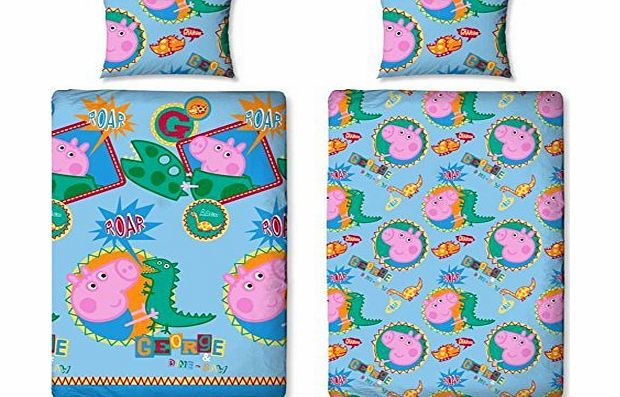Character World Official Peppa Pig George Dino Roar Single Bed Duvet Quilt Cover Brand New Set REVERSIBLE 2 IN 1 BED