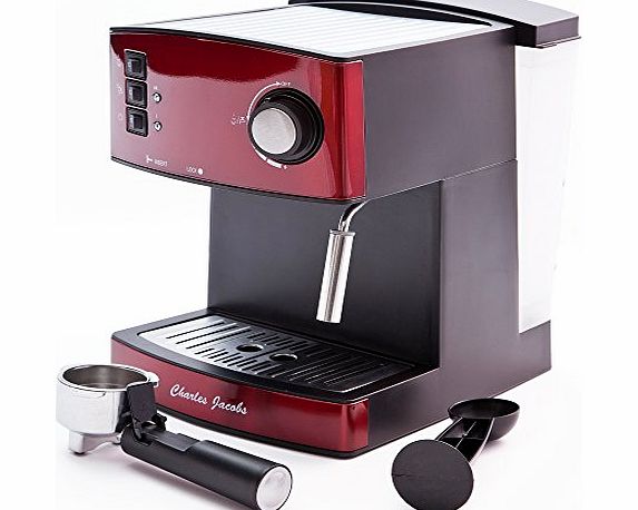 Charles Jacobs 15 Bar Pump COFFEE MACHINE - Espresso Italian Style in Black/Red 1 Year 5 Star Warranty