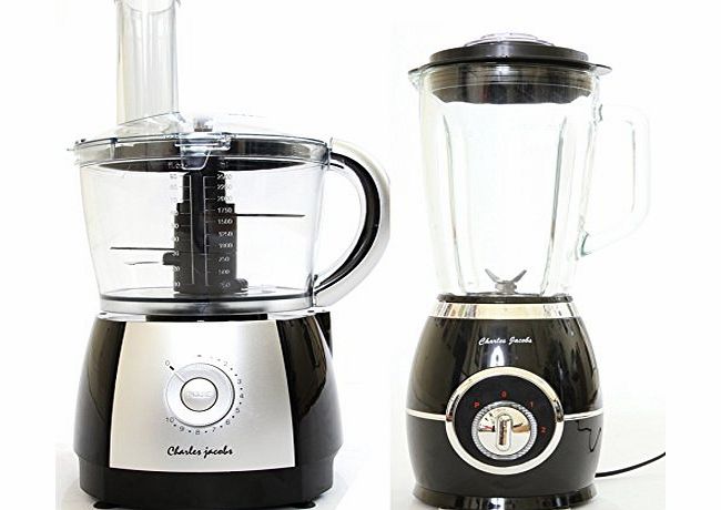 2.5 Litre Powerful Food Processor with 10 Speeds plus Pulse Charles Jacobs + 15 Bar Pump Coffee - Espresso Italian New Design Machine in Black