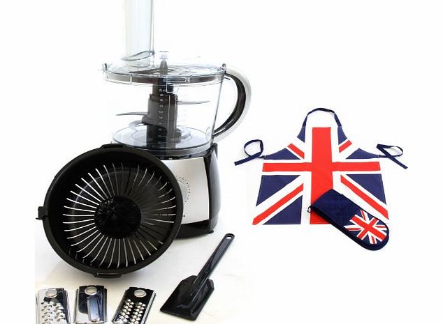 2.5 Litre Powerful Food Processor with 10 Speeds Plus Pulse in Black - 12 Month 5star Warranty + Ultimate Package: Apron and Gloves Set Worth 20 included