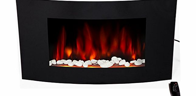 Charles Jacobs 2kW LARGE FIREPLACE 2015 Early Release with Big Black Curved Glass Screen Plasma Style Wall Mounted Electric Fire Place Heater 2000W MAX incl. 2 YEARS NATIONAL WARRANTY