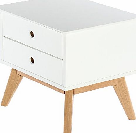Charles Jacobs Bedside Table with Solid Oak Wood Legs and White Matt Finish Knightsbridge 2 Drawer Cabinet Night Stand Chest - Premium Quality Bedroom Furniture