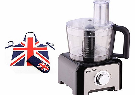 Powerful Food Processor with 10 Speeds with Pulse in Black + Ultimate Package: Utensils, Apron and Gloves Set Worth 30 included