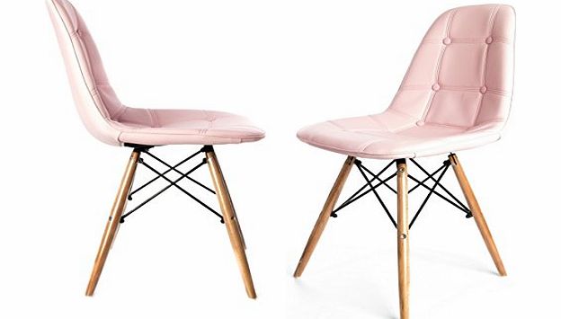 Charles Jacobs Replica Charles Eames Dining/Office Chair x2 (PAIR) in Pink with Wooden Legs, New 2015 Cushioned Design for Extra Comfort, Modern Lounge Furniture