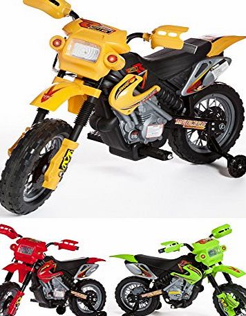 Charles Jacobs Ride on Kids Motocross Style Electric Scrambler Motorbike 6V Battery Operated Toy in Yellow