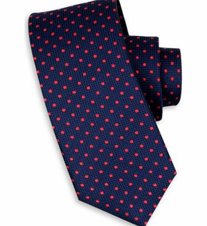 Charles Wilson Premium Silk Tie (Denshaw navy blue amp; red spot woven tie)