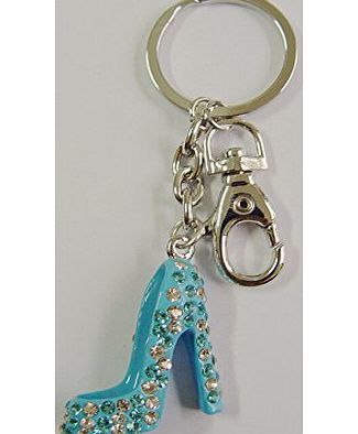 Sparkly Diamante Studded Colourful High Heel Shoe Bag Charm Keyring (Blue)