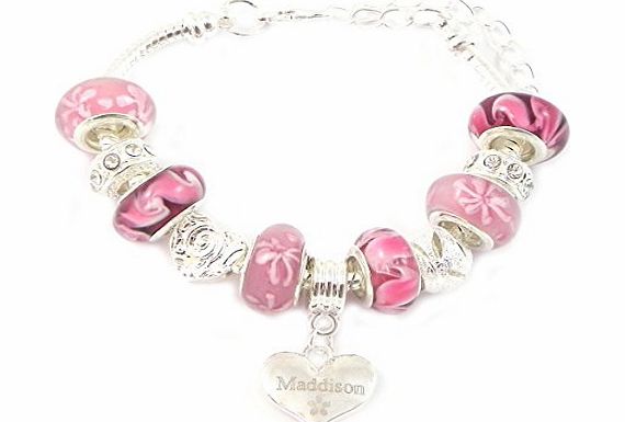 Charmed Jewellery Personalised Engraved Name Pink Charm Bracelet Girls Pandora Style
