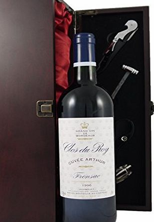 Chateau Clos du Roy Cuvee Authur Bordeaux 1996 Vintage Wine presented in a silk lined wooden box with four wine accessories
