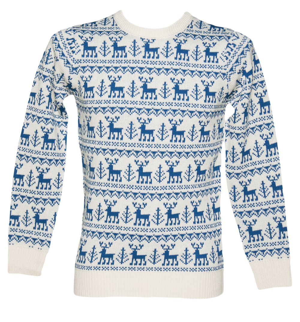Cheesy Christmas Jumpers Unisex Blue Reindeer Repeat Knitted Christmas