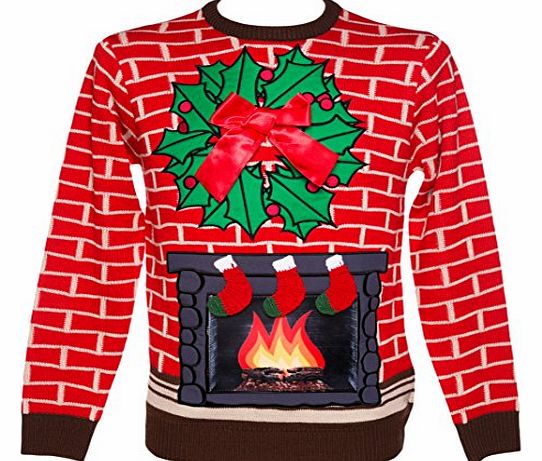 Cheesy Christmas Jumpers Unisex Retro Flashing Fireplace With 3D Stockings and Bow Christmas Jumper from Cheesy Christmas Jumpers