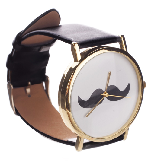 Black Strap Moustache Watch from Chelsea Doll