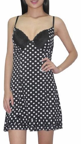 Chemise Womens Padded Underwired Bra Chemise Intimate Apparel - Black & White (Size: M)