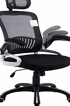 Cherry Tree Furniture Mesh High Back Extra Padded Swivel Office Chair with Head Support amp; Adjustable Arms (Black)