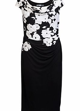 Border Print Jersey Dress, Black/White