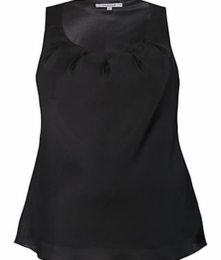 Button Trim Tuck Detail Camisole, Black