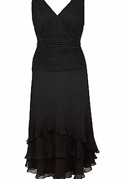 Chesca Ruched Crinkle Flare Dress, Black