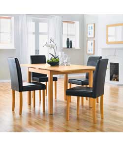 Extendable Oak Dining Table and 4 Black
