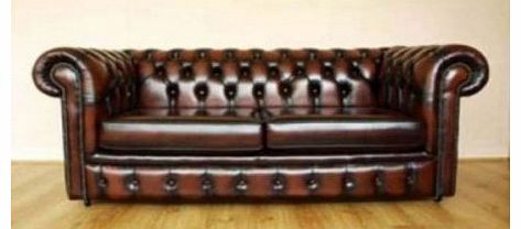 Chesterfield Antique Brown Genuine Leather 2 Seater Sofa
