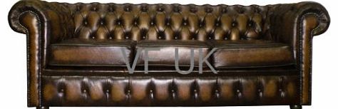 Chesterfield Antique Brown Genuine Leather 3 Seater Sofa