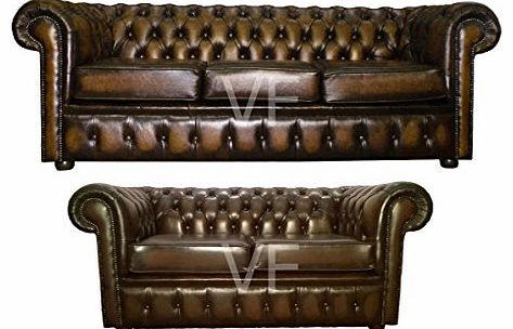 Chesterfield Antique Genuine Leather 3 2 Seater Sofa (Antique Brown)
