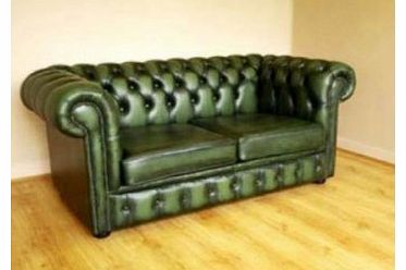 Chesterfield Antique Green Genuine Leather 2 Seater Sofa