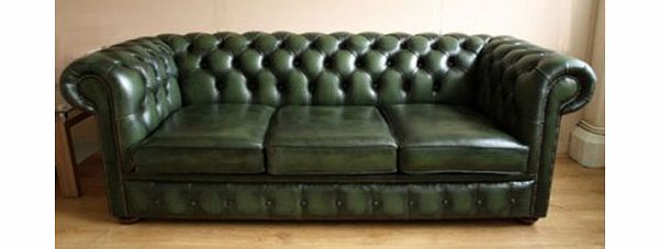 Chesterfield Antique Green Genuine Leather 3 Seater Sofa
