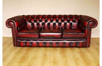 Antique Ox Blood Red Genuine Leather 3 Seater Sofa