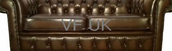 Chesterfield Antique Style Genuine Leather 2 Seater Sofa (Antique Brown)