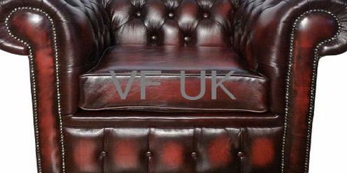 Chesterfield Antique Style Genuine Leather Club Chair Sofa (Antique Ox Blood Red)