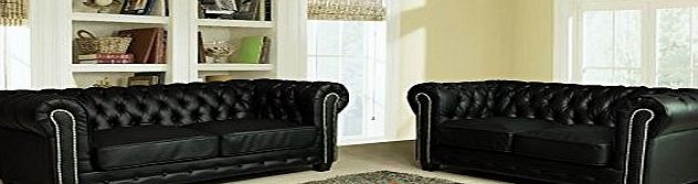 Chesterfield Black Leather Sofa Suite 3 2 Seater Brand New 12 Months warranty FREE DELIVERY