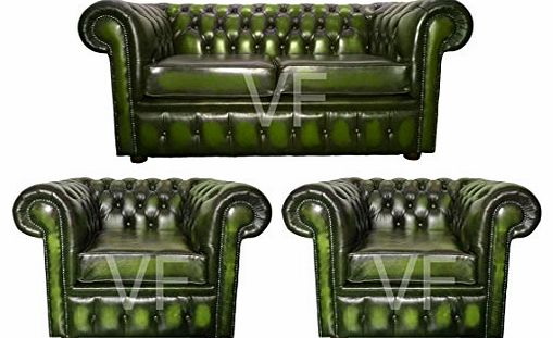 Combo Antique Genuine Leather 2+1+1 Seater Sofa Set (Antique Green)