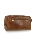 Chiarugi Handmade Brown Genuine Italian Leather Toiletry Travel Kit
