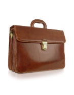 Chiarugi Handmade Brown Genuine Italian Leather Triple-Gusset Briefcase