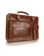 Chiarugi Handmade Brown Genuine Leather Double Gusset Briefcase