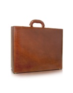Chiarugi Men` Handmade Brown Leather Expandable Attache Briefcase