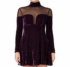 CHIC DRESSES Purple velvet and mesh skater dress