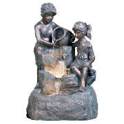 Children at brook fountain