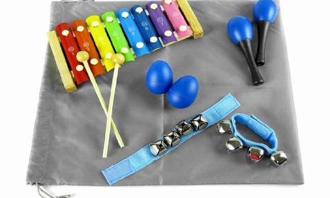 Children Web store kilofly Mini Band Musical Instruments Value Pack, Xylophone   6 Rhythm Toys [2 Maracas, 2 Egg Shakers, 2 Wrist Bells, Blue] Color: Blue