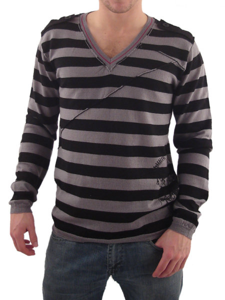 Chilli Red Black/Charcoal Striped Lightweight Knit