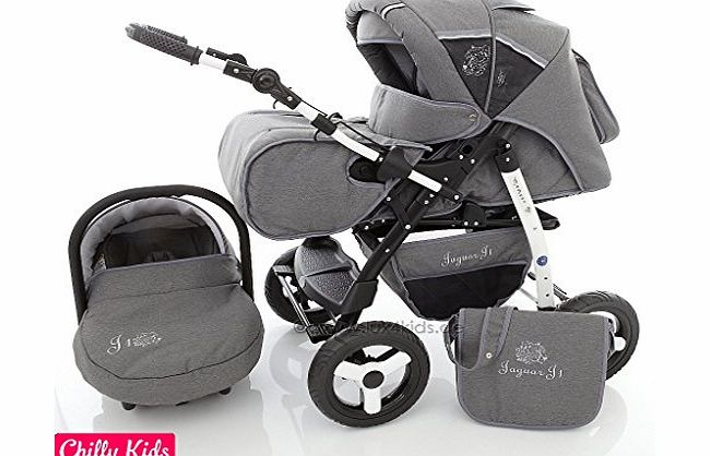 Chilly Kids Jaguar 3 in 1 pram system pushchair with car seat (rain cover, mosquito net, 07 colors)