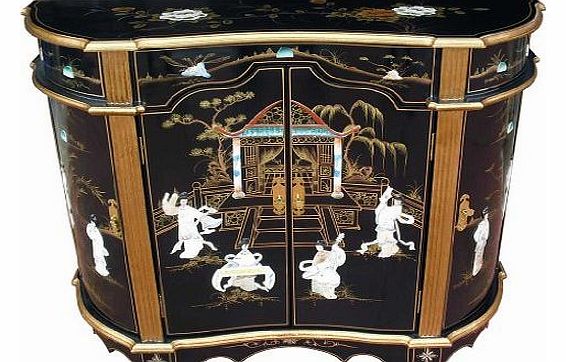 Chinese Furniture - Black Lacquer Sideboard Cabinet with Mother of Pearl Inlay, Oriental Furniture
