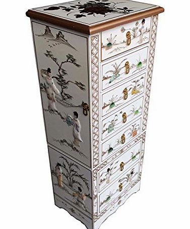 China Warehouse Direct Chinese Furniture amp; Gifts - White Lacquer Jewellery Armoire / Jewellery Box with Mother Of Pearl, Oriental Furniture