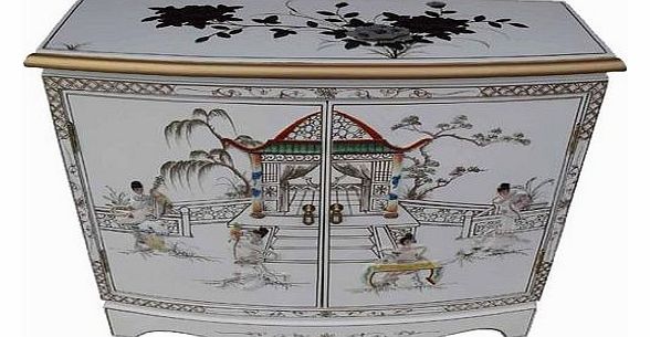 Chinese Oriental Furniture - White Lacquer 2 Door Cabinet with Mother of Pearl