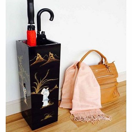 Chinese Oriental Furniture & Gifts - Mother of Pearl Black Lacquer Umbrella Holder / Stand